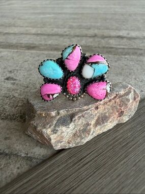 Half Cluster Cotton Candy Turquoise Ring